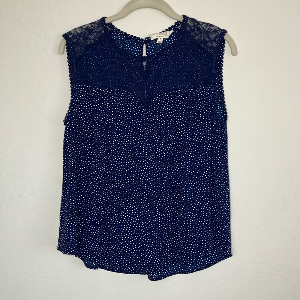 Navy Polka Dot Lace Blouse